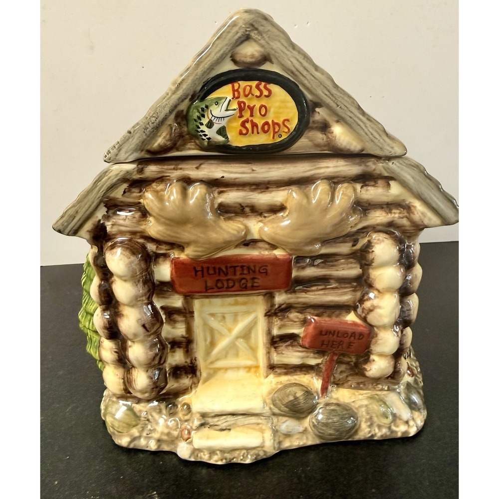 Bass Pro Cookie Jar Hunting Lodge Rustic Cabin Mint Condition